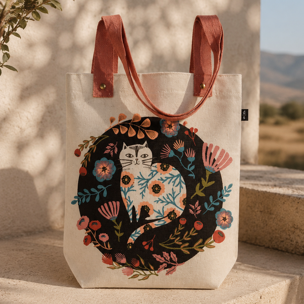 Meow and Meadow Cotton Tote Bag