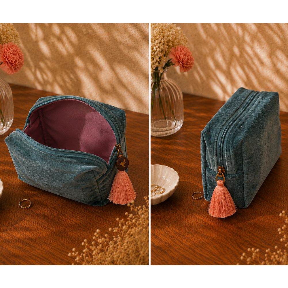 Meow and Meadow Embroidered Notebook and Travel Pouch Set
