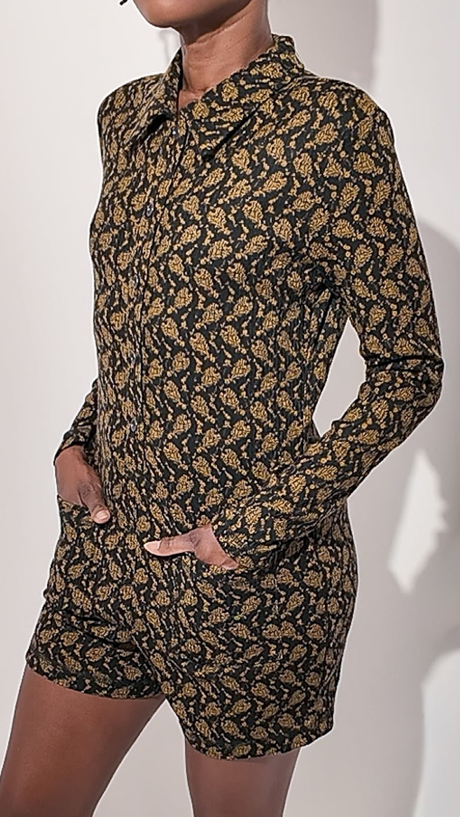 Floral Print Long Sleeve Romper – Soft Ribbed Henley