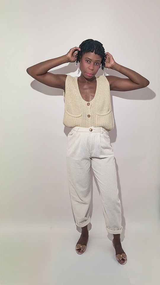 Two Piece Set - 100% Cotton High Rise Tapered Pants