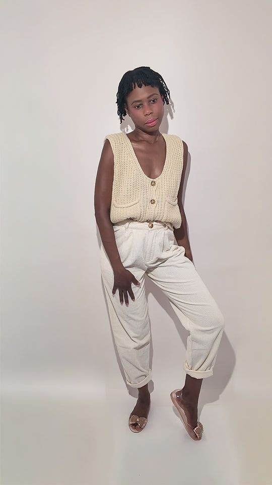 Two Piece Set - 100% Cotton High Rise Tapered Pants