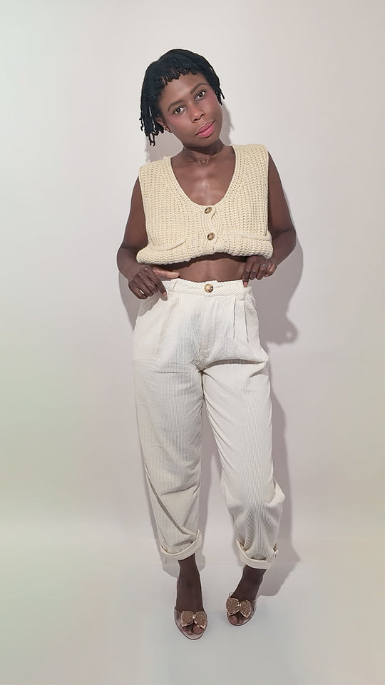 Two Piece Set - 100% Cotton High Rise Tapered Pants