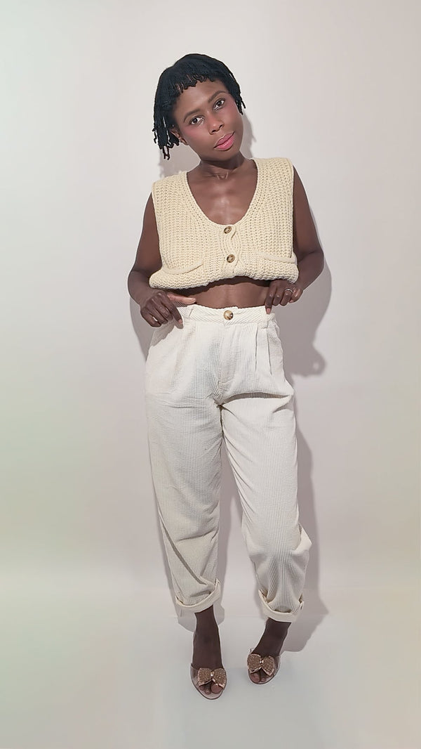 Two Piece Set - 100% Cotton High Rise Tapered Pants