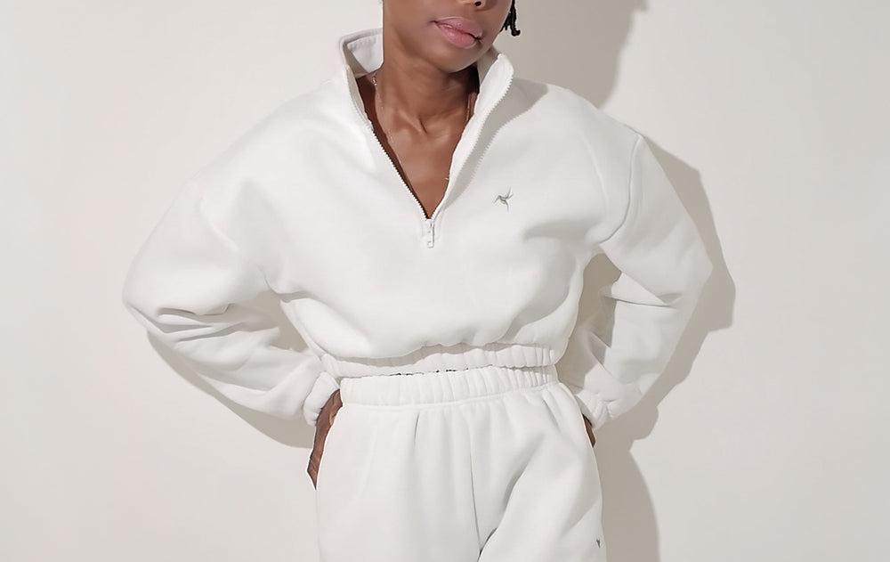 Soft Cotton Blend Lightly Cropped Sweatshirt - White