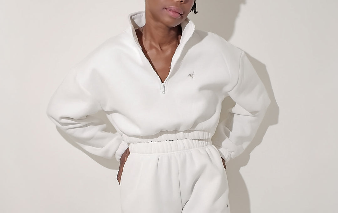 Soft Cotton Blend Lightly Cropped Sweatshirt - White