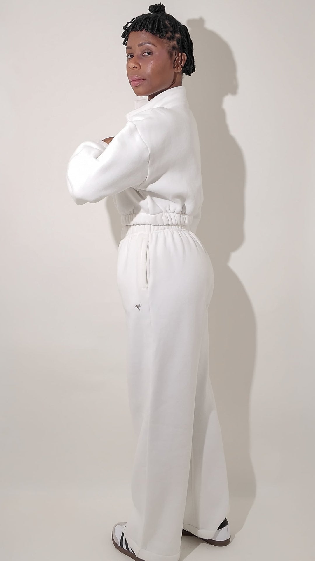 Soft Cotton Blend Wide Leg Sweat Pants - White
