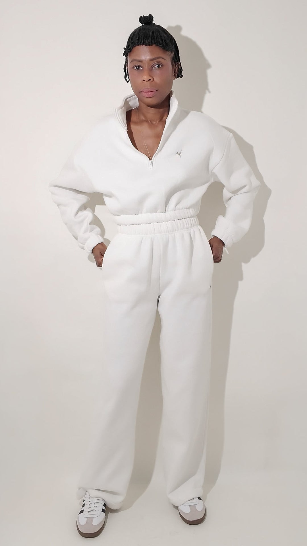 Soft Cotton Blend Wide Leg Sweat Pants - White