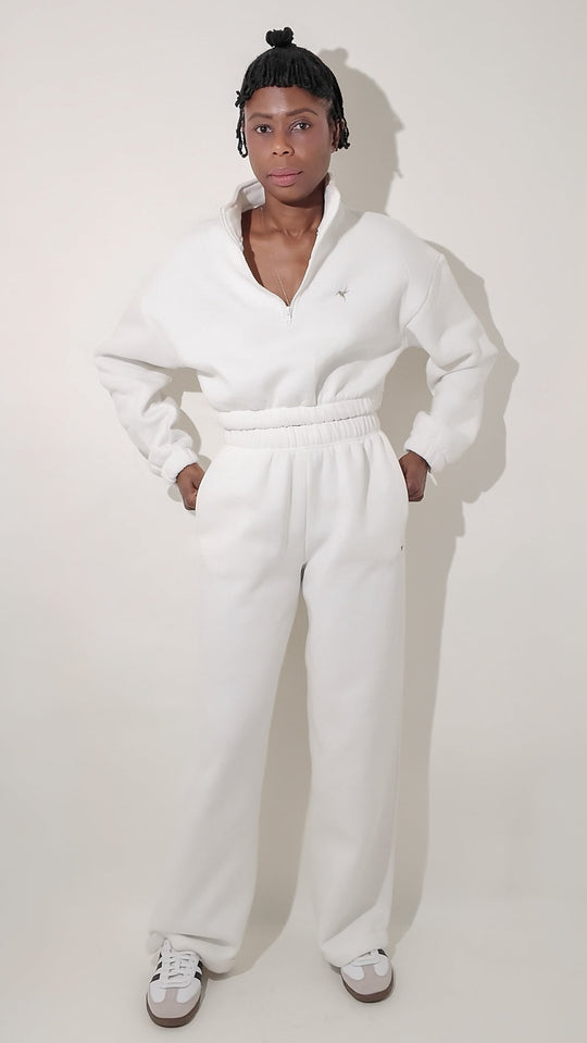 Soft Cotton Blend Wide Leg Sweat Pants - White