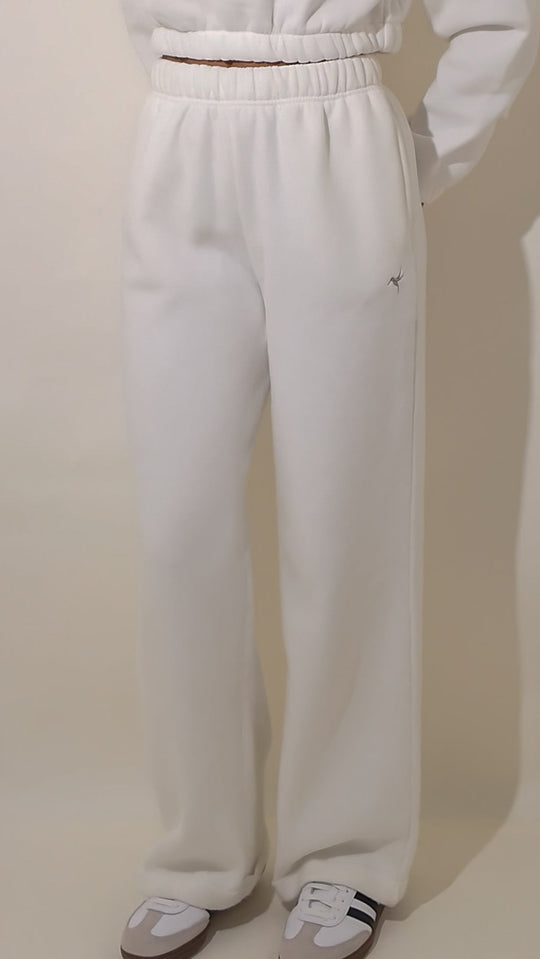 Soft Cotton Blend Wide Leg Sweat Pants - White