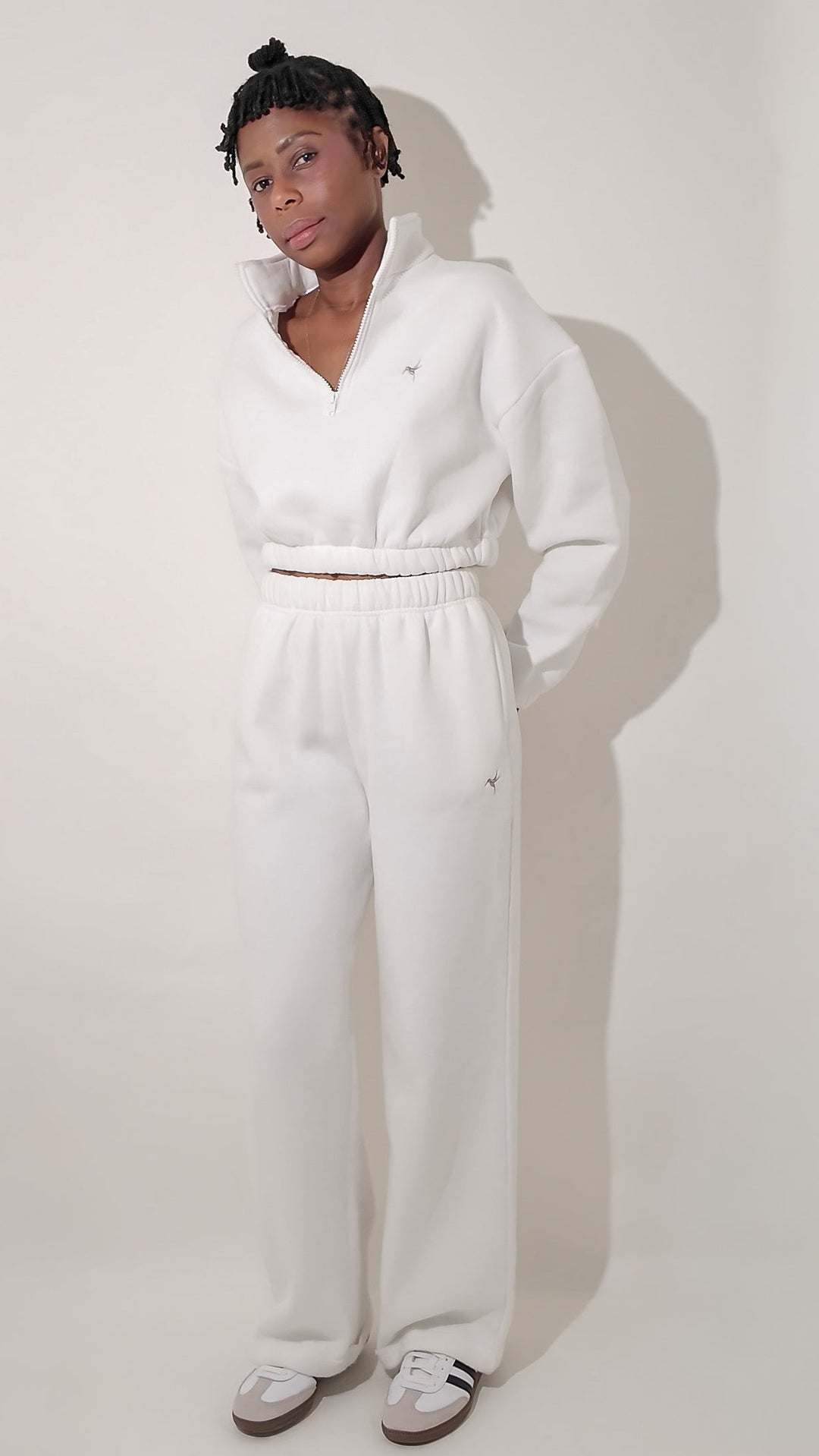 Soft Cotton Blend Wide Leg Sweat Pants - White
