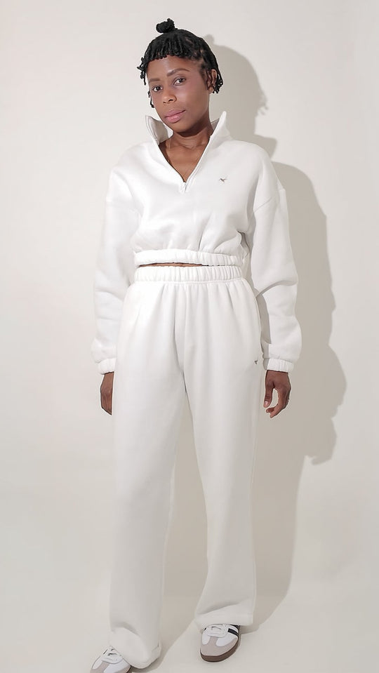 Soft Cotton Blend Lightly Cropped Sweatshirt - White