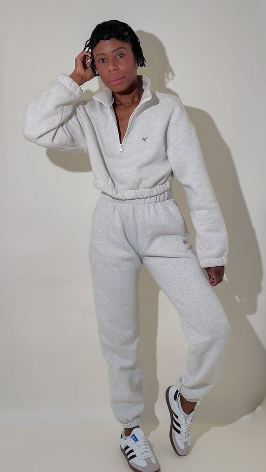 Soft Cotton Blend Lightly Cropped Sweatshirt - Light Gray