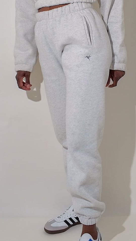 Soft Cotton Blend High Waist Jogger Sweat Pants - Light Gray