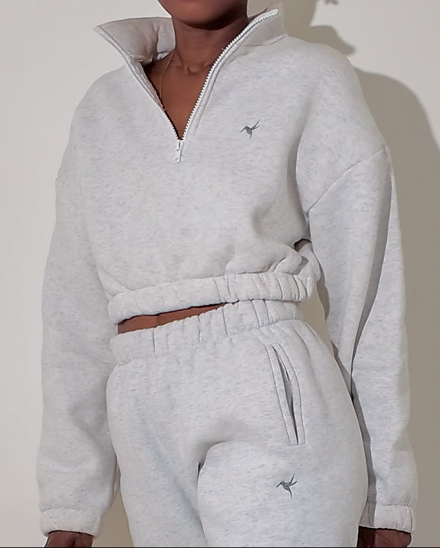 Soft Cotton Blend Lightly Cropped Sweatshirt - Light Gray