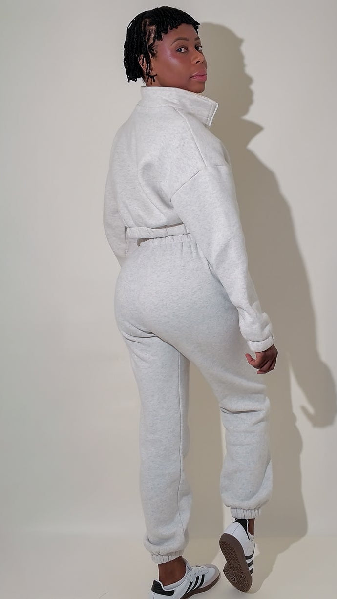 Soft Cotton Blend Lightly Cropped Sweatshirt - Light Gray