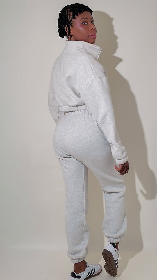 Soft Cotton Blend Lightly Cropped Sweatshirt - Light Gray