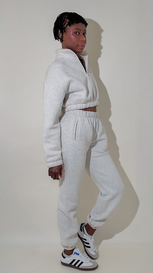 Soft Cotton Blend Lightly Cropped Sweatshirt - Light Gray