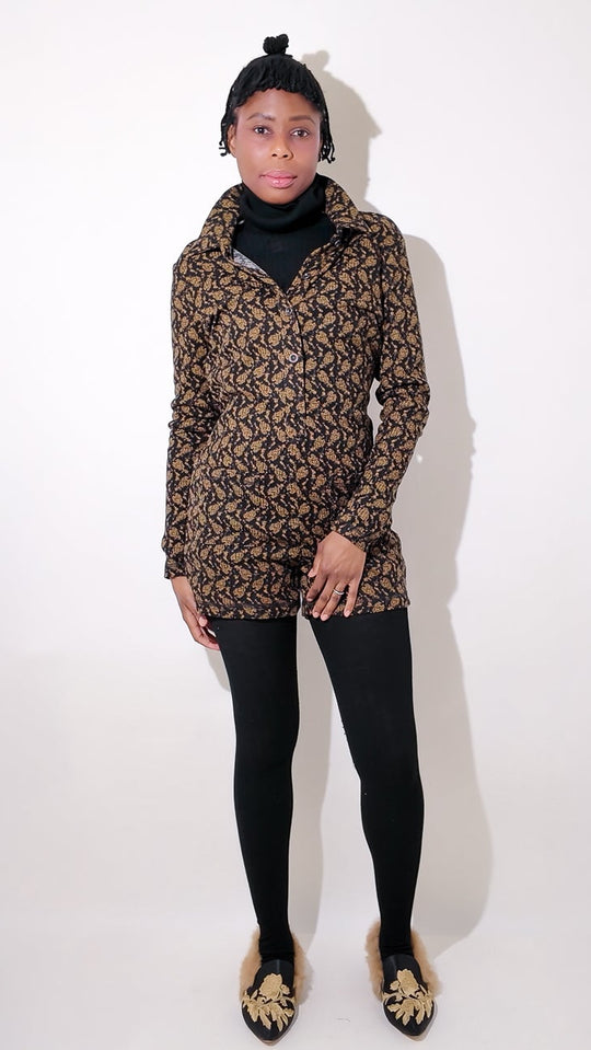 Floral Print Long Sleeve Romper – Soft Ribbed Henley