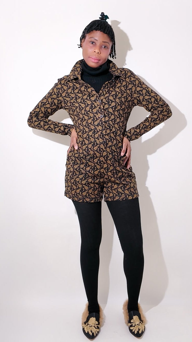 Floral Print Long Sleeve Romper – Soft Ribbed Henley